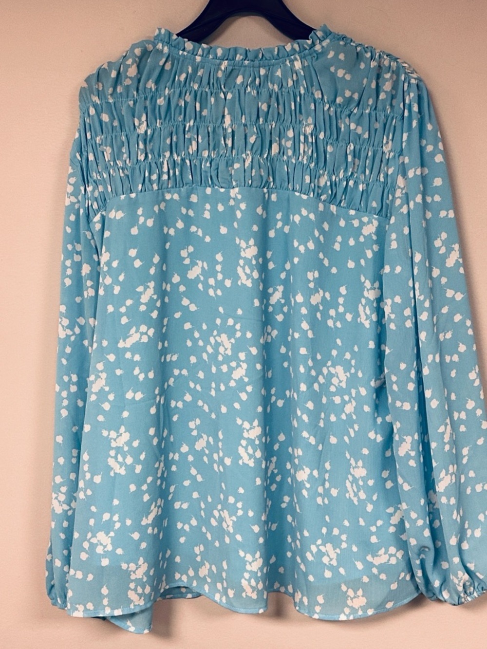 Dokotoo Summer Smocked Long Sleeve Baby Blue V Neck Fully Lined Blouse 2XL EUC! - Picture 2 of 8